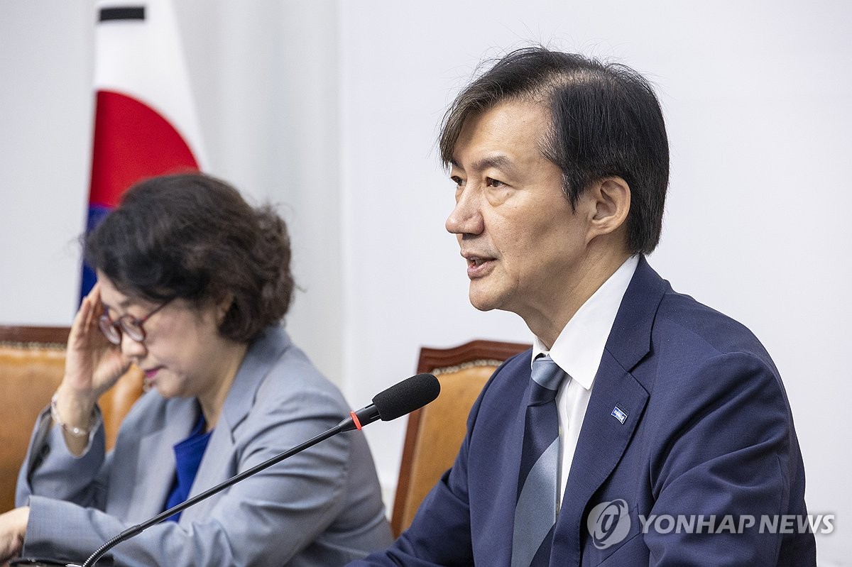 비상대책위원회 회의에서 발언하는 조국 비대위원장