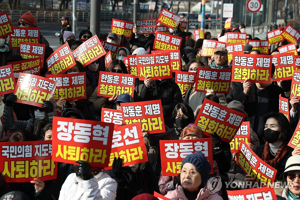 손팻말 든 한동훈 지지자들